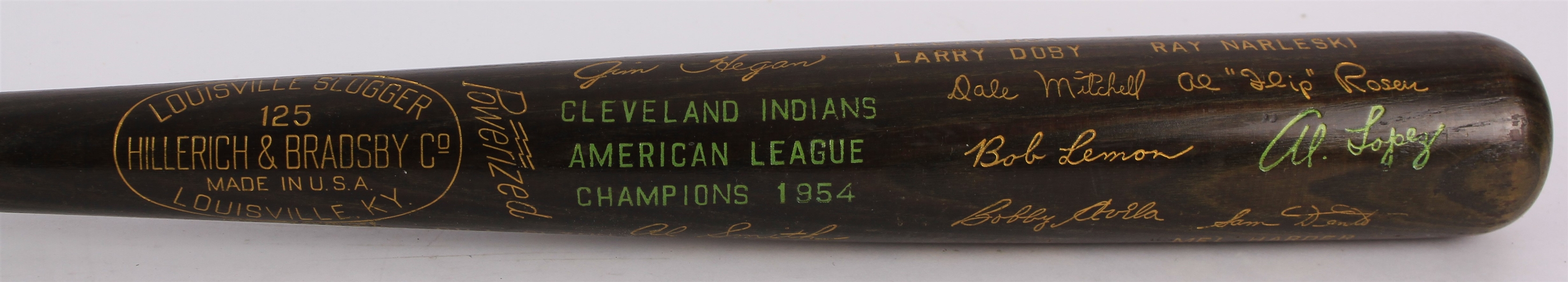 1954 Cleveland Indians American League Champions H&B Louisville Slugger Commemorative Black Bat (MEARS LOA)