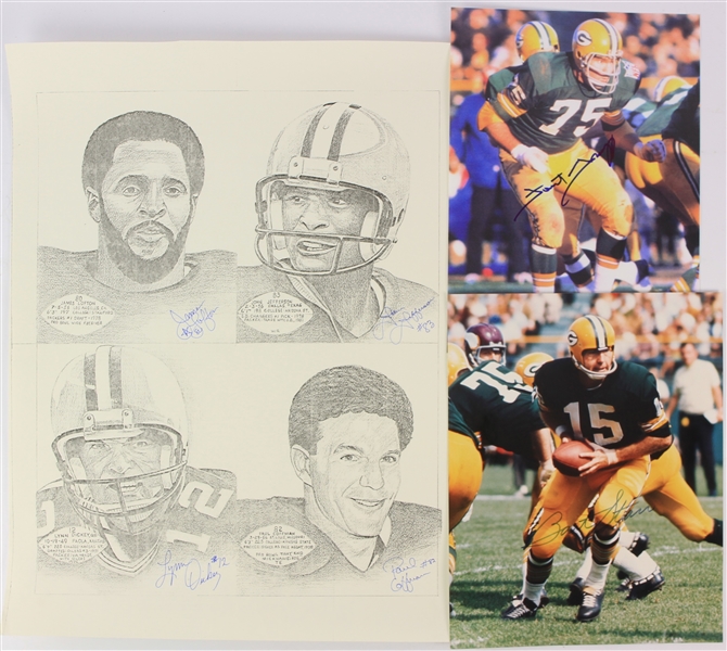 1980s-90s Green Bay Packers Memorabilia Collection - Lot of 5 w/ Signed 11" x 14" Photos, Signed Lithograph & Last County Stadium Game Program (JSA)