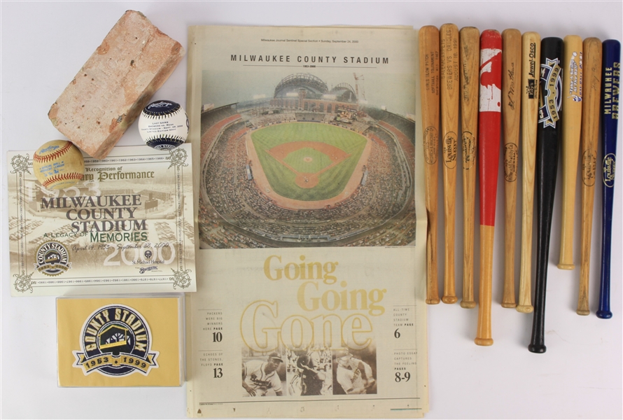 1970s-2000s Milwaukee Brewers Memorabilia Collection - Lot of 30 w/ Publications, Tickets, Mini Bats & More