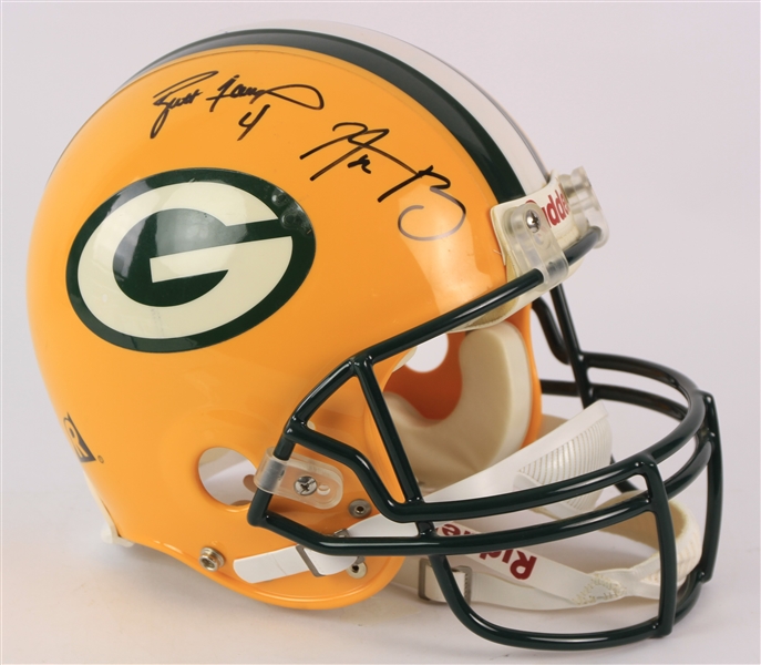 2010s Brett Favre Aaron Rodgers Green Bay Packers Signed Full Size Riddell Helmet (JSA)