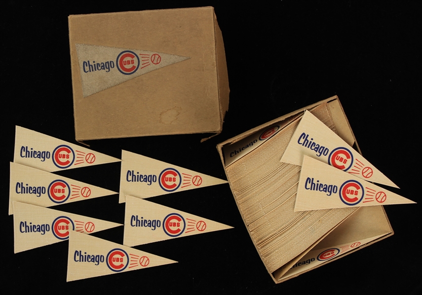1960s Chicago Cubs 3.5" Mini Pennant Decals - Box of 300+ 