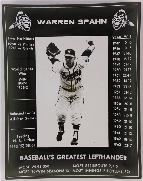 1964 Warren Spahn Milwaukee Braves 6.75" x 8.75" Baseballs Greatest Lefthander Glass Tray