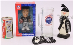 1970s-2000s Football Memorabilia Collection - Lot of 5 w/ New York Giants Super Bowl XXI Champions Glass, MIB Rich Gannon Bobblehead & More