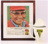 1960s Green Bay Packers Memorabilia - Lot of 2 w/ 11" x 13" Framed Vince Lombardi Nestle Quik Advertisement & Football Shaped Stein Mug