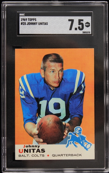 1969 Johnny Unitas Baltimore Colts Topps #25 Trading Card (SGC 7.5 NM+)