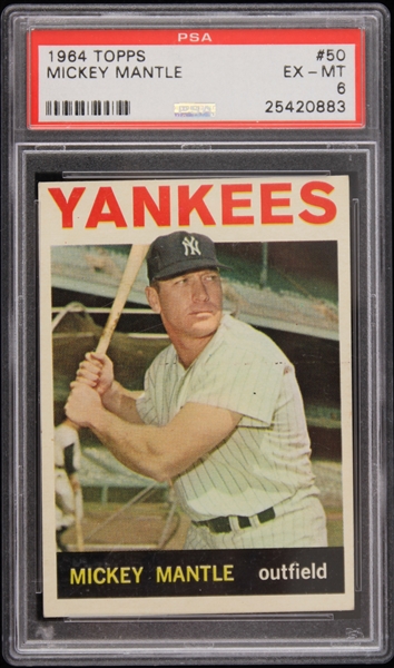 1964 Mickey Mantle New York Yankees Topps #50 Trading Card (PSA EX-MT 6)