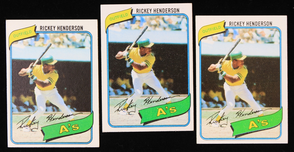 1980 Rickey Henderson Oakland Athletics Topps #482 Rookie Baseball Trading Cards - Lot of 3