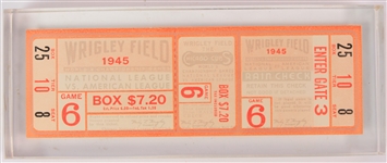 1945 Chicago Cubs Detroit Tigers Wrigley Field World Series Game 6 Encased Full Ticket