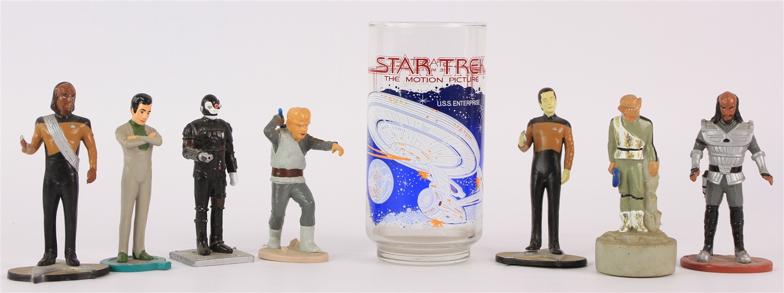 1970s-2000s Star Trek Memorabilia Collection - Lot of 8 w/ USS Enterprise Drinking Glass & Action Figures