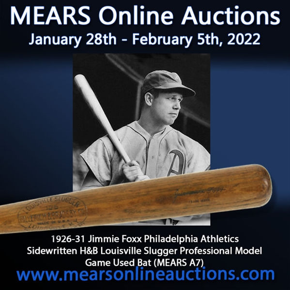 1926-31 Jimmie Foxx Philadelphia Athletics Sidewritten H&B Louisville Slugger Professional Model Game Used Bat (MEARS A7)