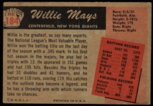 1955 Willie Mays New York Giants Bowman #184 Baseball Trading Card