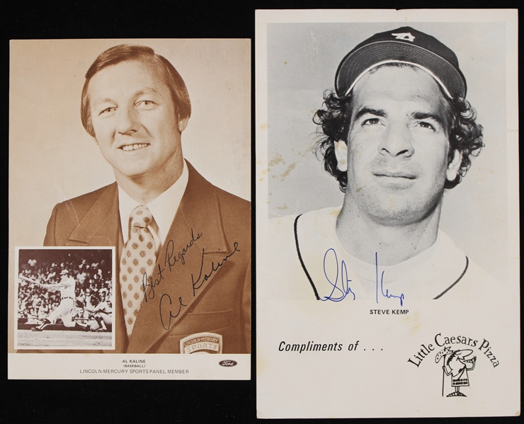 1970s Al Kaline Rare Lincoln Mercury Steve Kemp Detroit Tigers Signed Promo Photos - Lot of 2 (JSA)