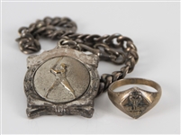 1920s-50s Bracelet with Baseball Charm & Cubs Scout Ring - Lot of 2