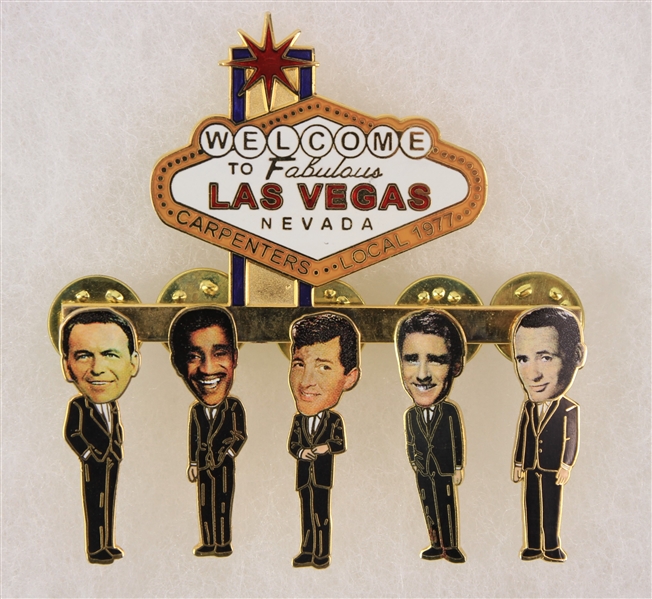 1990s Rat Pack Welcome to Las Vegas Pin Set w/ Frank Sinatra, Sammy Davis Jr., Dean Martin, Peter Lawford & Joey Bishop