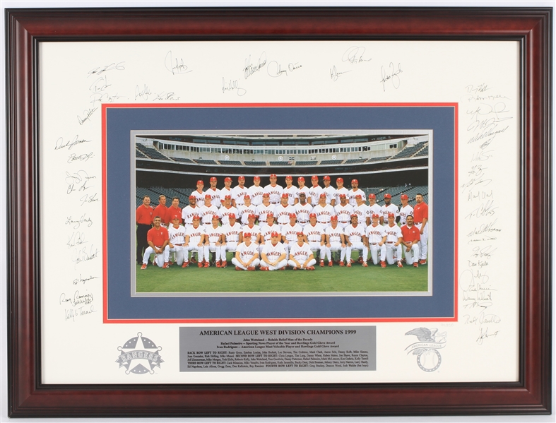 1999 Texas Rangers AL West Division Champions Team Signed 27" x 36" Framed Photo w/ 45 Signatures (JSA)