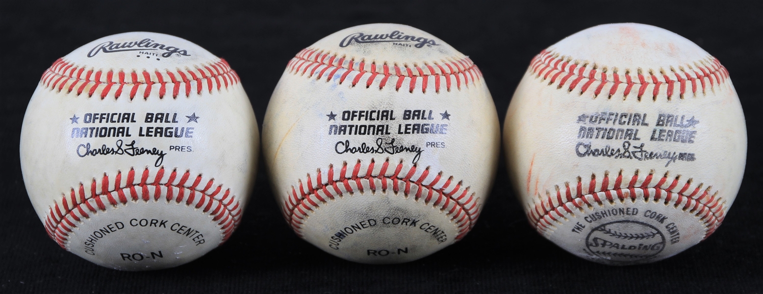 1974-86 Wrigley Field ONL Feeney Game Used Baseballs - Lot of 3 (MEARS LOA)