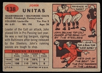1957 Johnny Unitas Baltimore Colts Topps Rookie Football Trading Card