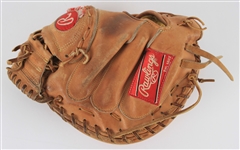 1980's-90's Jeff Reed Expos/Reds Game Worn Rawlings Orange Target Catcher's Mitt (MEARS LOA)