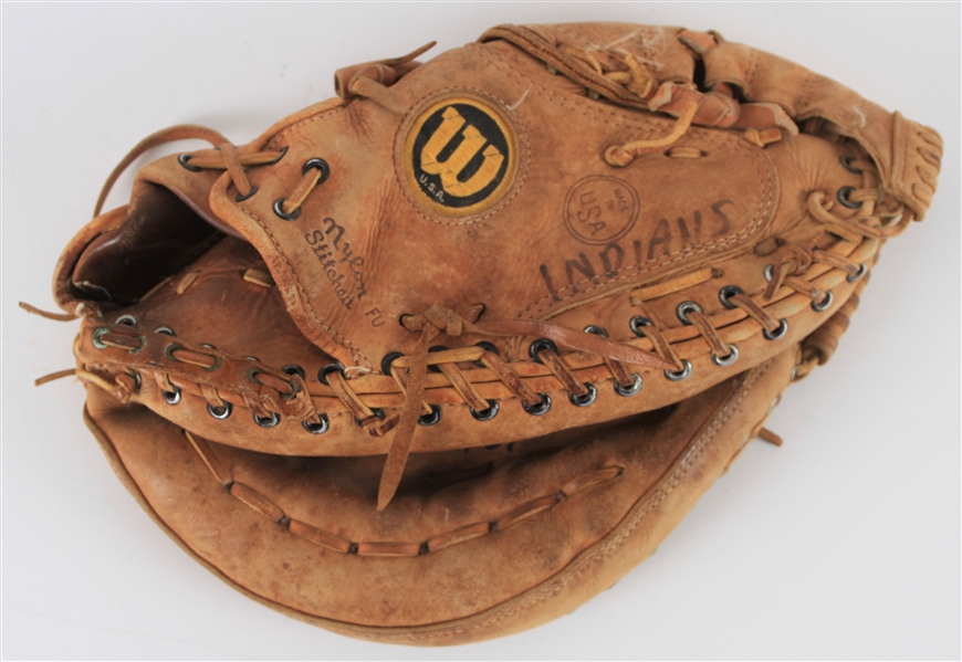 1990s Tom Candiotti Steve Sparks Signed Game Worn Wilson Knuckle Ball Catchers Mitt (MEARS LOA/JSA)