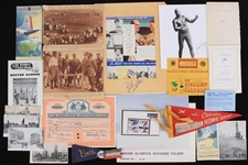 1910's-2010's Baseball Football Basketball Americana Memorabilia Collection - Lot of 100+ w/ Publications, Stamps, Political & More
