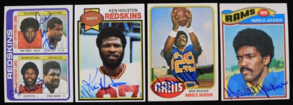1976-79 Ken Houston Harold Jackson Signed Topps Football Trading Cards - Lot of 4 (JSA)
