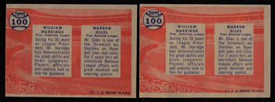 1957 Warren Giles NL President Signed Topps Baseball Trading Cards - Lot of 2 (JSA)