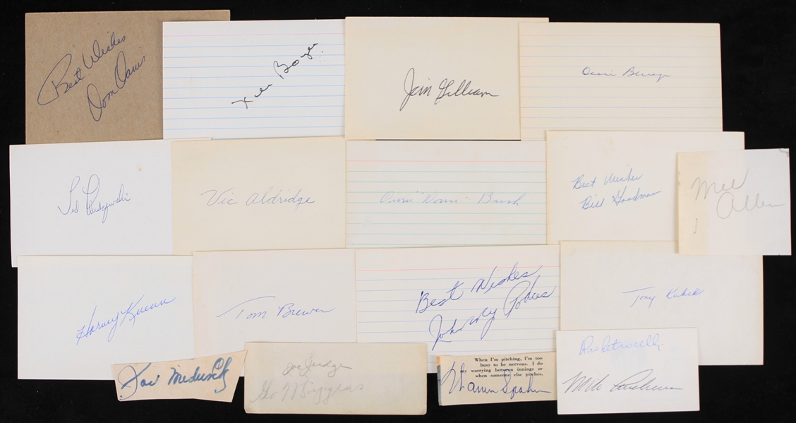 1950s-70s Baseball Signed Index Card & Cut Collection - Lot of 50 w/ Pee Wee Reese, Sam Rice, Tony Kubek, Don Larsen & More (JSA)