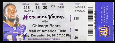 2010 (December 20) Brett Favre Minnesota Vikings Final Game Ticket
