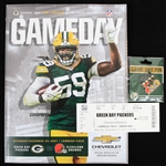 2021 (December 25) Aaron Rodgers Breaks Brett Favres Green Bay Packers TD Record Collection - Lot of 3 w/ Program, Ticket & Lambeau Field Game Day Pin