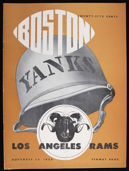 1946 Boston Yanks Los Angeles Rams Fenway Park Game Program