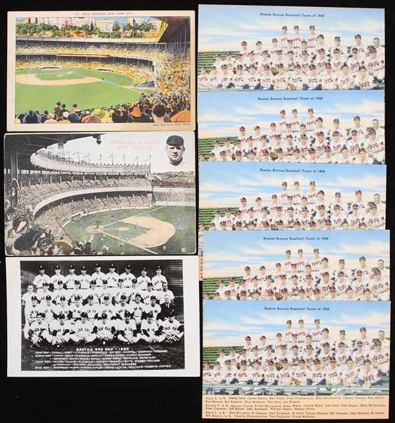 1940s Baseball 3.5" x 5.5" Postcard Collection - Lot of 7 w/ Polo Grounds, Boston Braves & Red Sox
