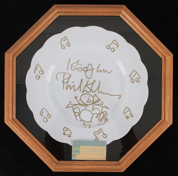 1997 Phil Collins Hand-Drawn & Signed Dansk Framed Plate w/ Ticket Stub (JSA)