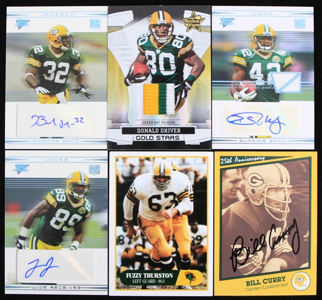 1990s-2000s Green Bay Packers Football Trading Cards - Lot of 6 w/ Fuzzy Thurston Signed, Donald Driver Jersey & More 