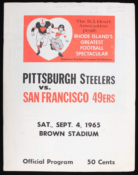 1965 Pittsburgh Steelers San Francisco 49ers Brown Stadium Preseason Game Program