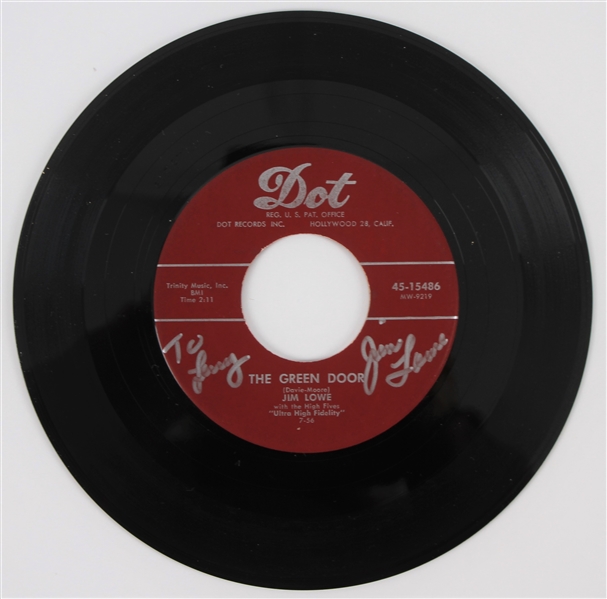 1956 Jim Lowe Signed The Green Door 7" Record (JSA)