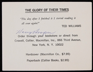 1966 Harry Hooper Boston Red Sox Signed The Glory of Their Times 3.5" x 4.5" Promotional Card (JSA)