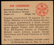 1950 Sid Luckman Chicago Bears Signed Bowman Football Trading Card (JSA)