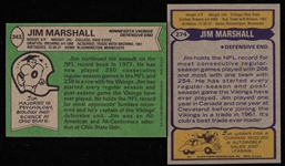 1978-79 Jim Marshall Minnesota Vikings Signed Topps Football Trading Cards - Lot of 2 (JSA)