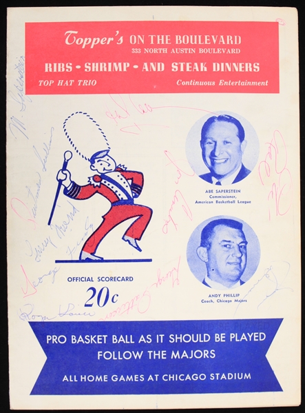 1961 Chicago Majors Cleveland Pipers Pittsburgh Rens Los Angeles Jets Multi Signed ABL Scorecard w/ 20 Signatures (JSA)