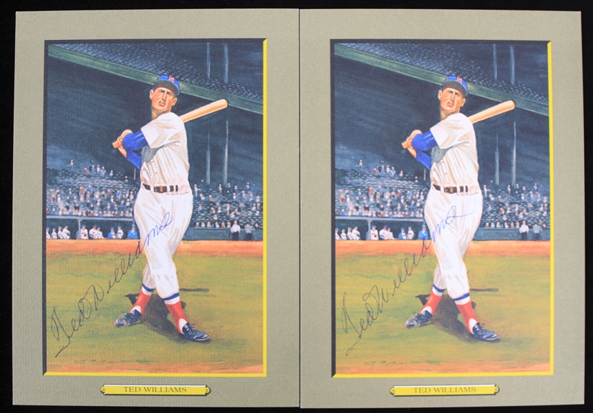 1987 Ted Williams Boston Red Sox Signed 5.75" x 8" Perez Steele Great Moments Cards - Lot of 2 (JSA)