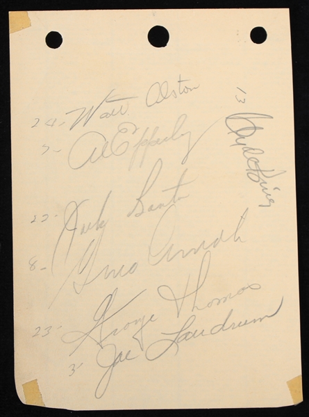 1950s Brooklyn Dodgers Multi Signed Album Page w/ 7 Signatures Including Walter Alston, Al Epperly, Clyde King, Joe Landrum & More (JSA)