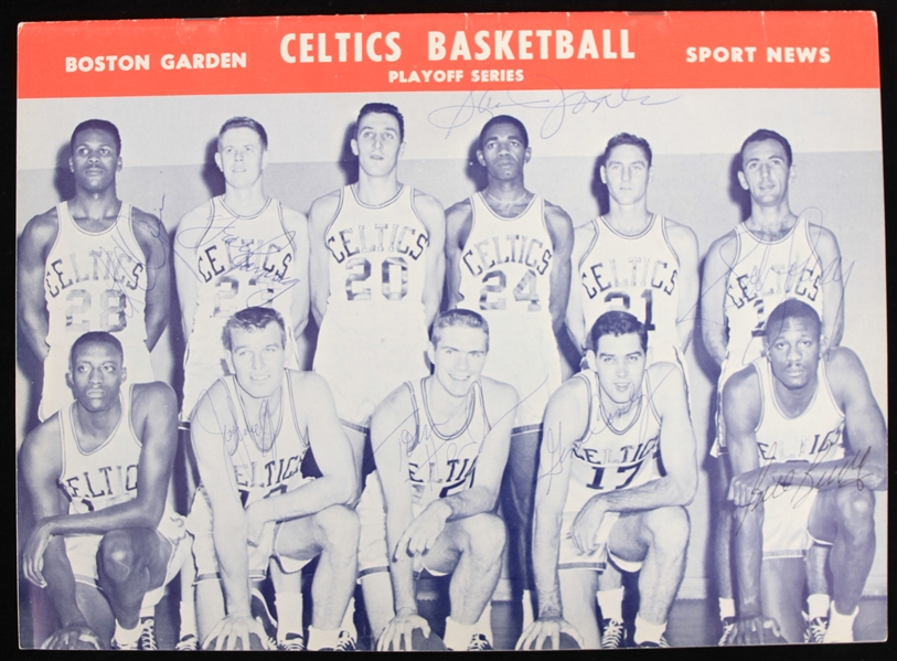 1959 Boston Celtics Multi Signed Boston Garden Playoff Series Program w/ Taped Ticket Stub & 7 Signatures Including Bill Russell, Bob Cousy, Sam Jones & More (JSA)