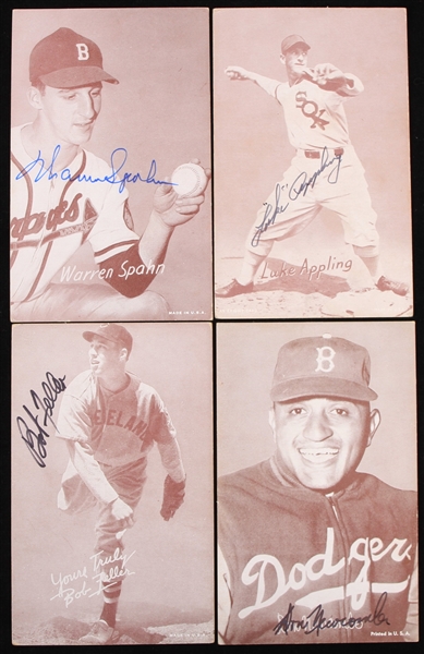 1950s Warren Spahn Don Newcombe Bob Feller Luke Appling Signed 3.25" x 5.25" Exhibit Cards - Lot of 4 (JSA)