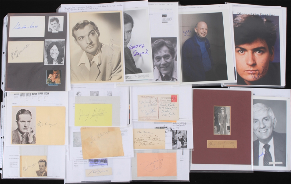 1930s-2000s Hollywood Signed Photos Index Cards Cuts Collection - Lot of 90