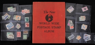 1955 New World Wide Postage Stamp Hardcover Album + 150 Assorted Stamps 