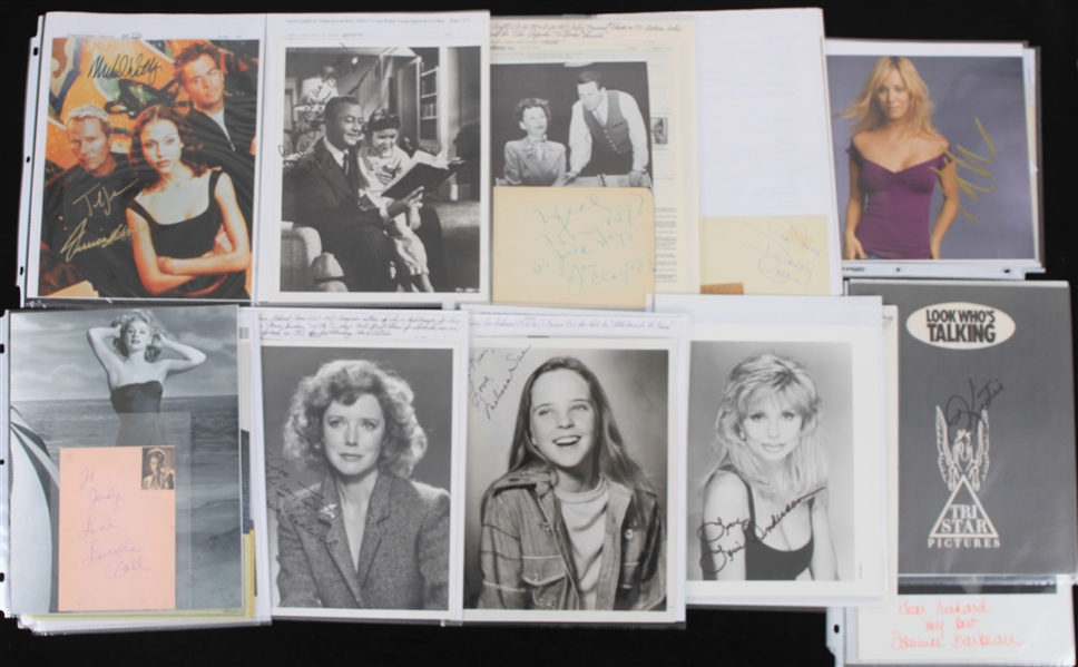 1930s-2000s Hollywood Actress Signed Photos Index Cards Cuts Collection - Lot of 75