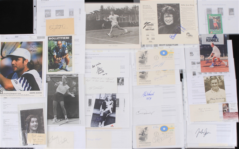 1930s-2000s Tennis Signed Photos Index Cards Cuts Collection - Lot of 25