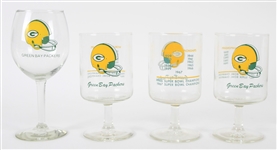 1960s Green Bay Packers Stemmed Cocktail Glasses & Wine Glass (Lot of 4)