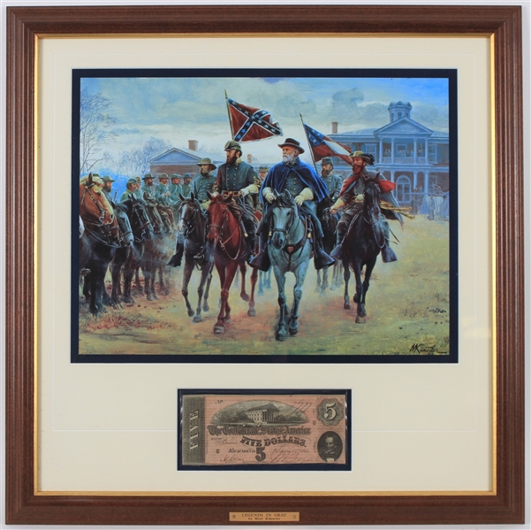 1864 Civil War "Legends in Gray" 23x23 Framed Print w/ Confederate Note 