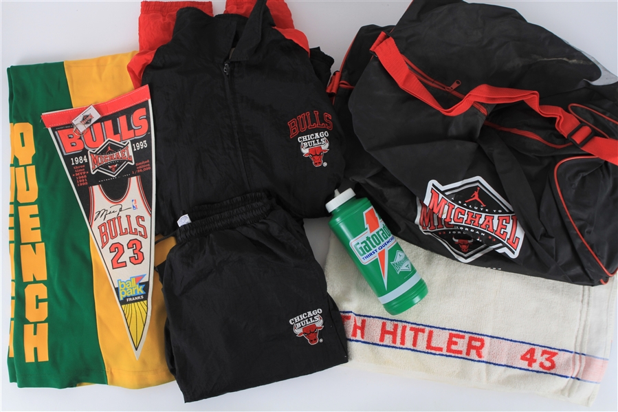 1980s-1990s Michael Jordan Chicago Bulls Jackets, Photos, Chicago Stadium Floor Piece and more... (Lot of 50+)